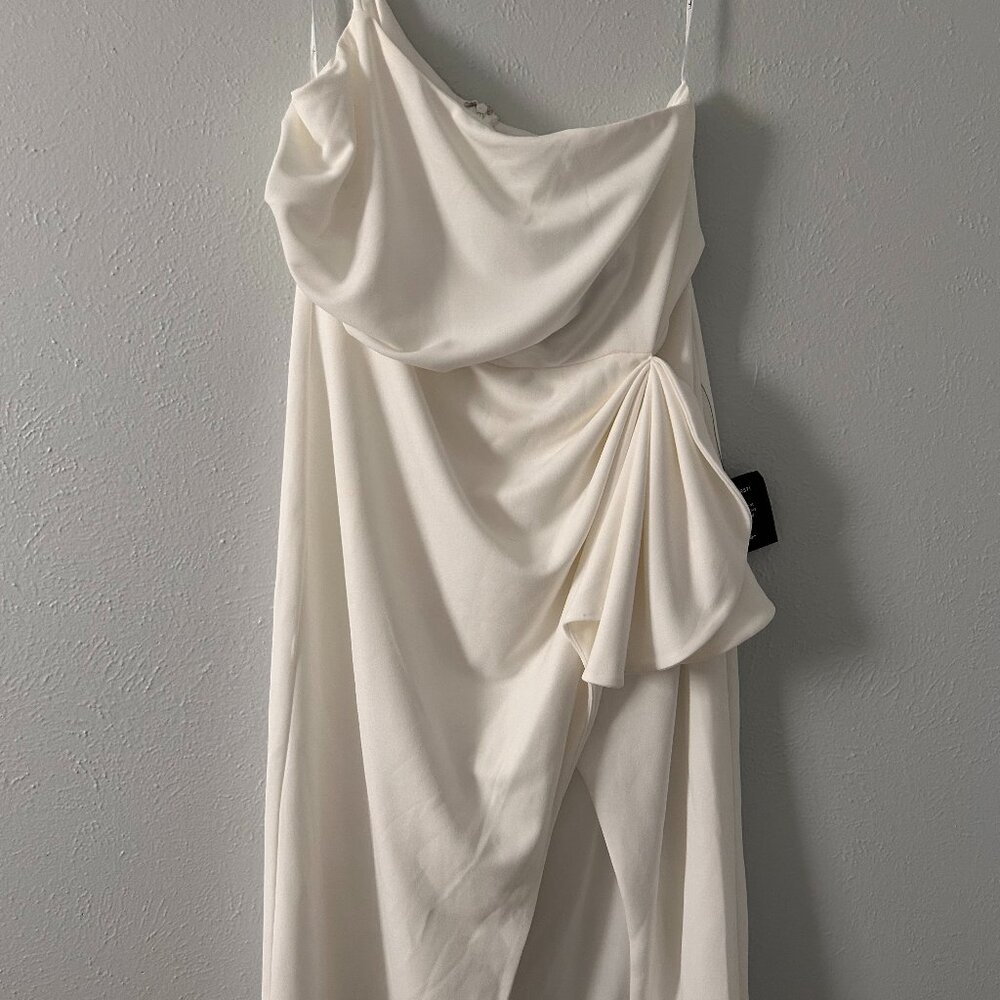 White One-Shoulder Ruffled Tulip Midi Dress